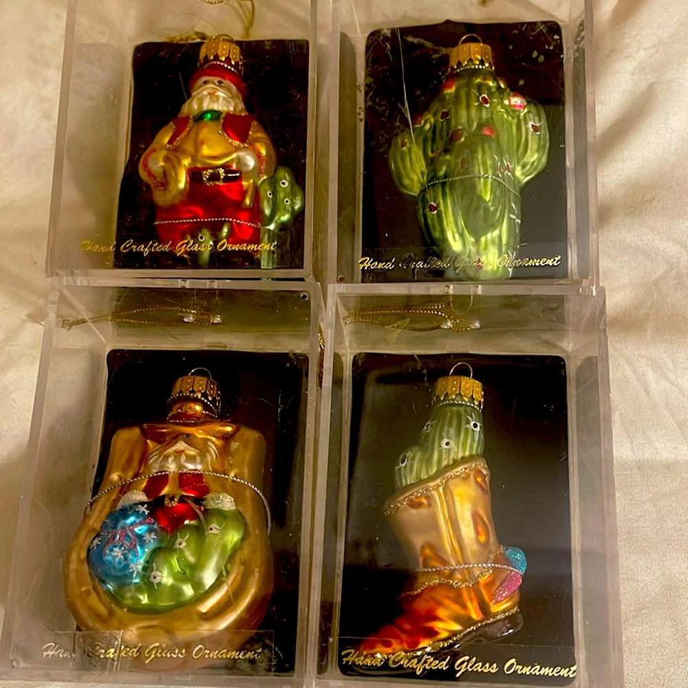 Southwestern Glass Ornaments 4pak New Bought in Vintage store in Sedona Az.